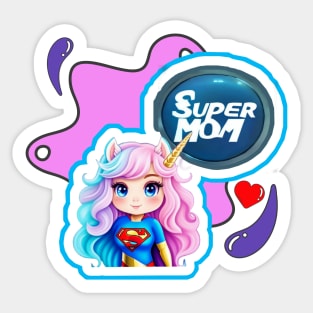 Cute Unicorn Cartoon - SUPER MOM Sticker
